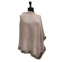 Poncho with Embellishments and Fur Trim - Oatmeal -  - La Fiorentina B40-RFD