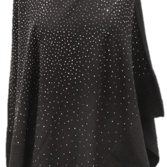 Poncho with Embellishments and Ribbed Border - Poncho - La Fiorentina,Black BE02A