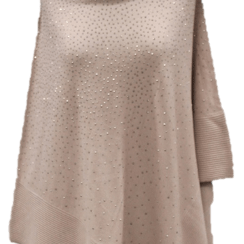 Poncho with Embellishments and Ribbed Border - Pink - Poncho - La Fiorentina BE02A