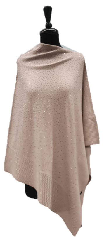 Poncho with Embellishments and Ribbed Border - Pink - Poncho - La Fiorentina BE02A