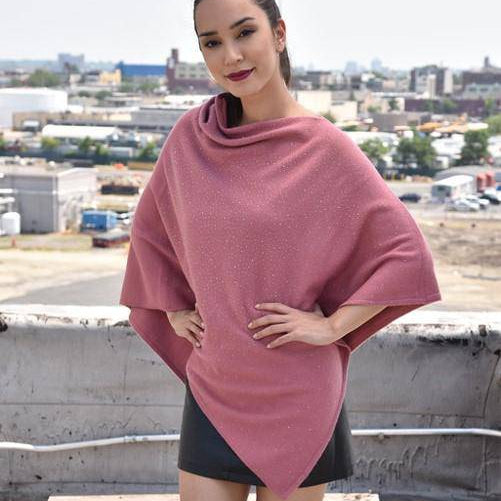 Poncho With Embellishments - Dusty Rose - Poncho - La Fiorentina B40