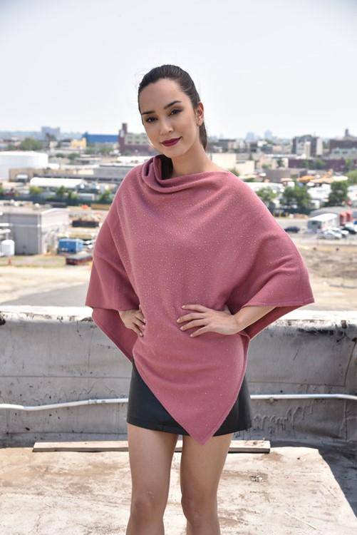 Poncho With Embellishments - Dusty Rose - Poncho - La Fiorentina B40