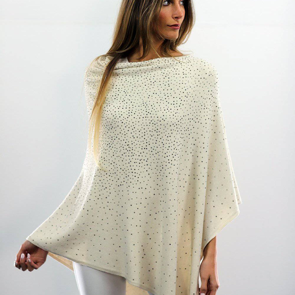 Poncho With Embellishments - Ivory - Poncho - La Fiorentina B40