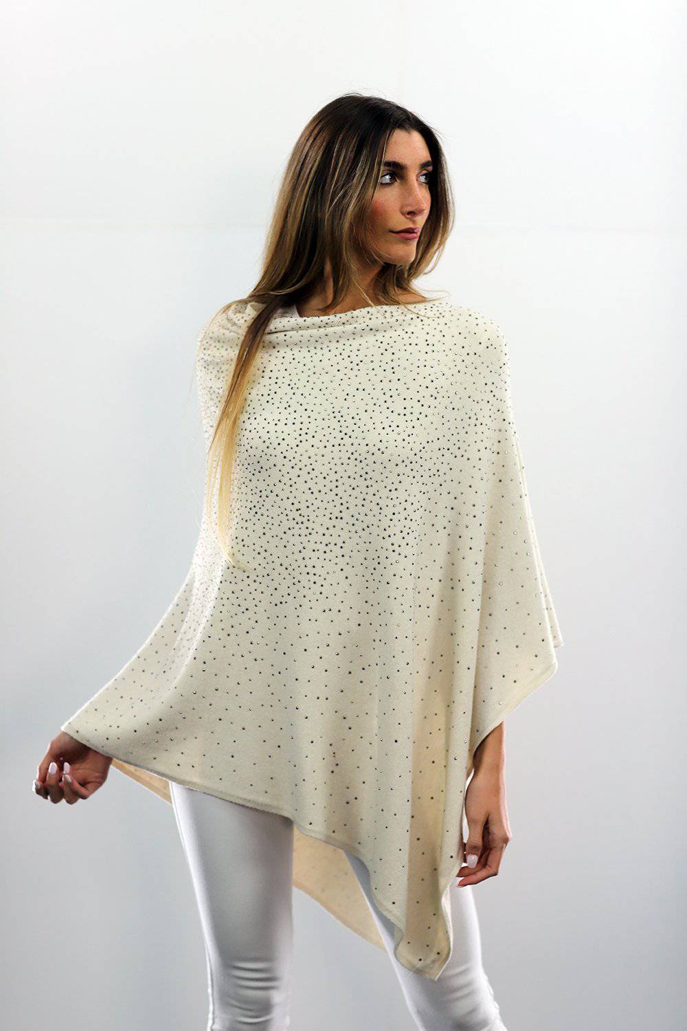 Poncho With Embellishments - Ivory - Poncho - La Fiorentina B40