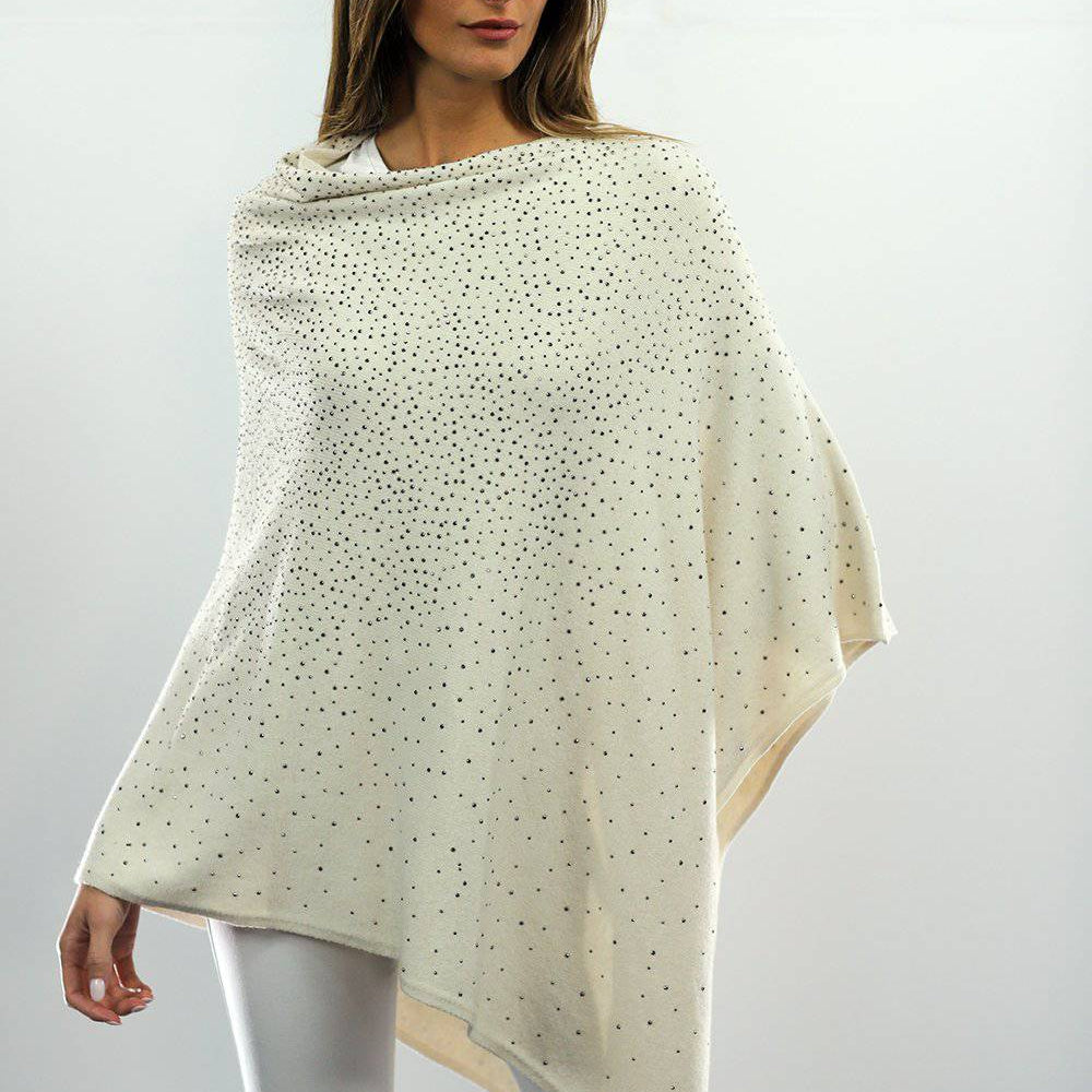 Poncho With Embellishments - Ivory - Poncho - La Fiorentina B40