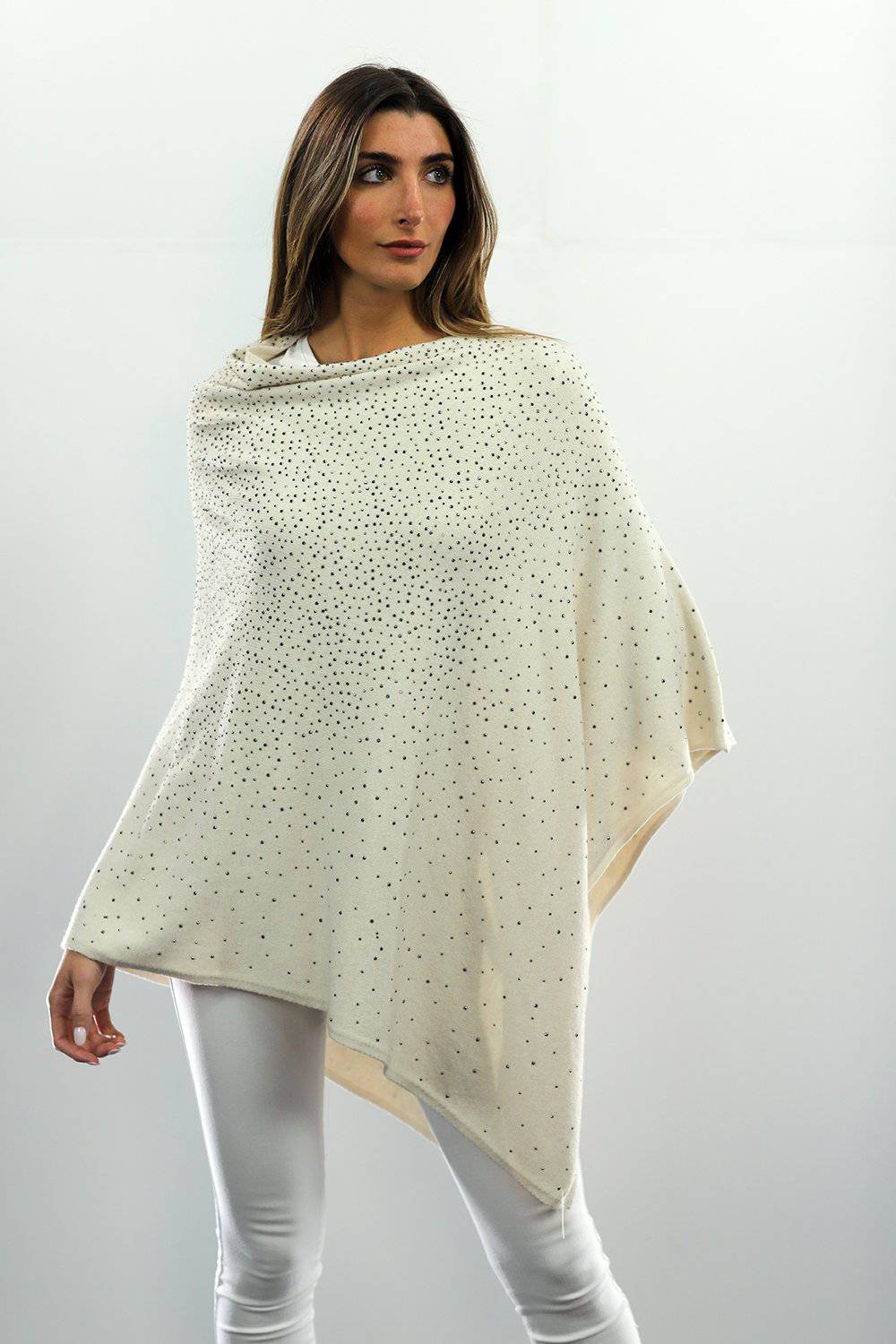 Poncho With Embellishments - Ivory - Poncho - La Fiorentina B40