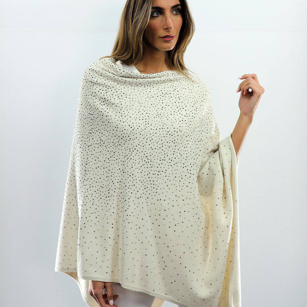 Poncho With Embellishments - Ivory - Poncho - La Fiorentina B40