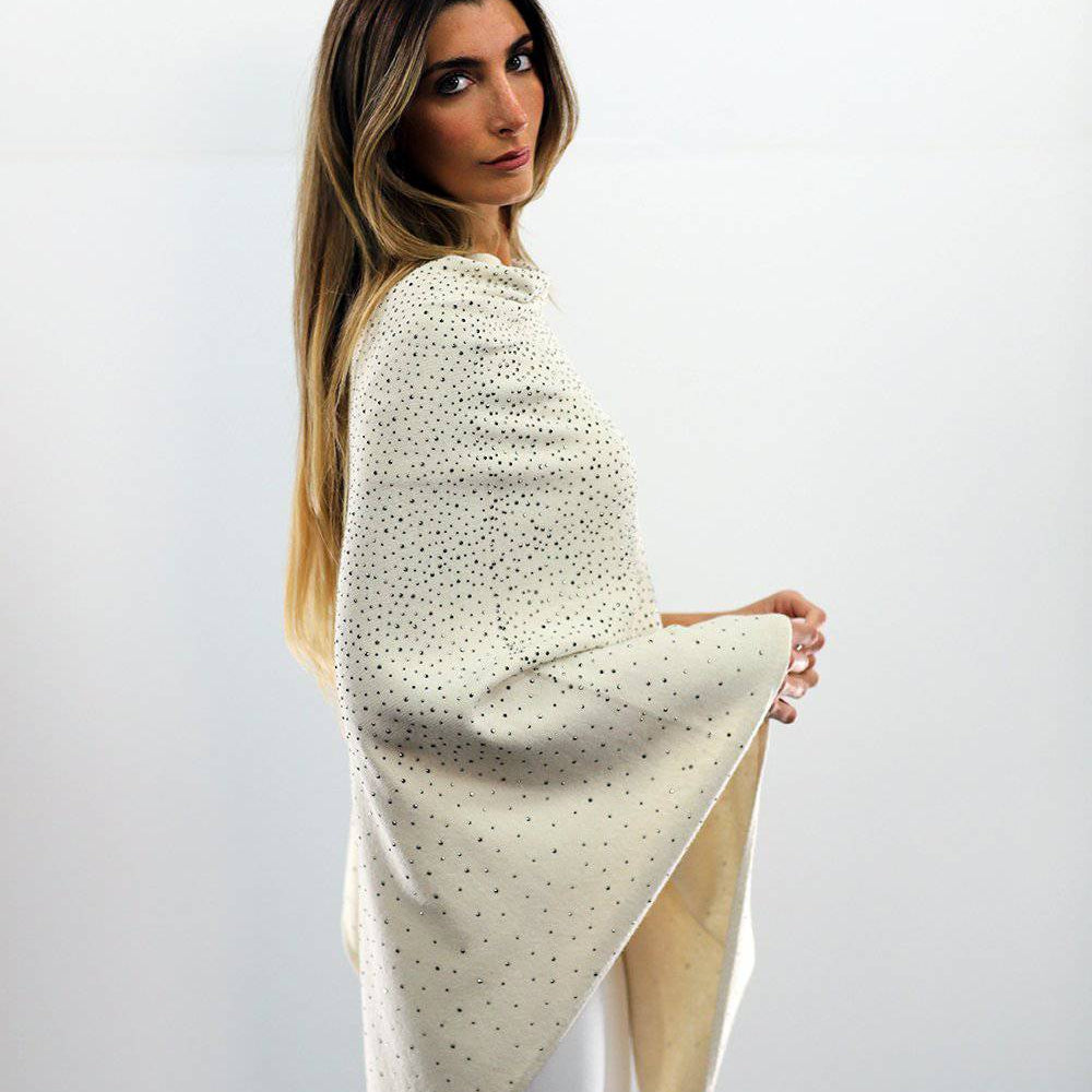 Poncho With Embellishments - Ivory - Poncho - La Fiorentina B40