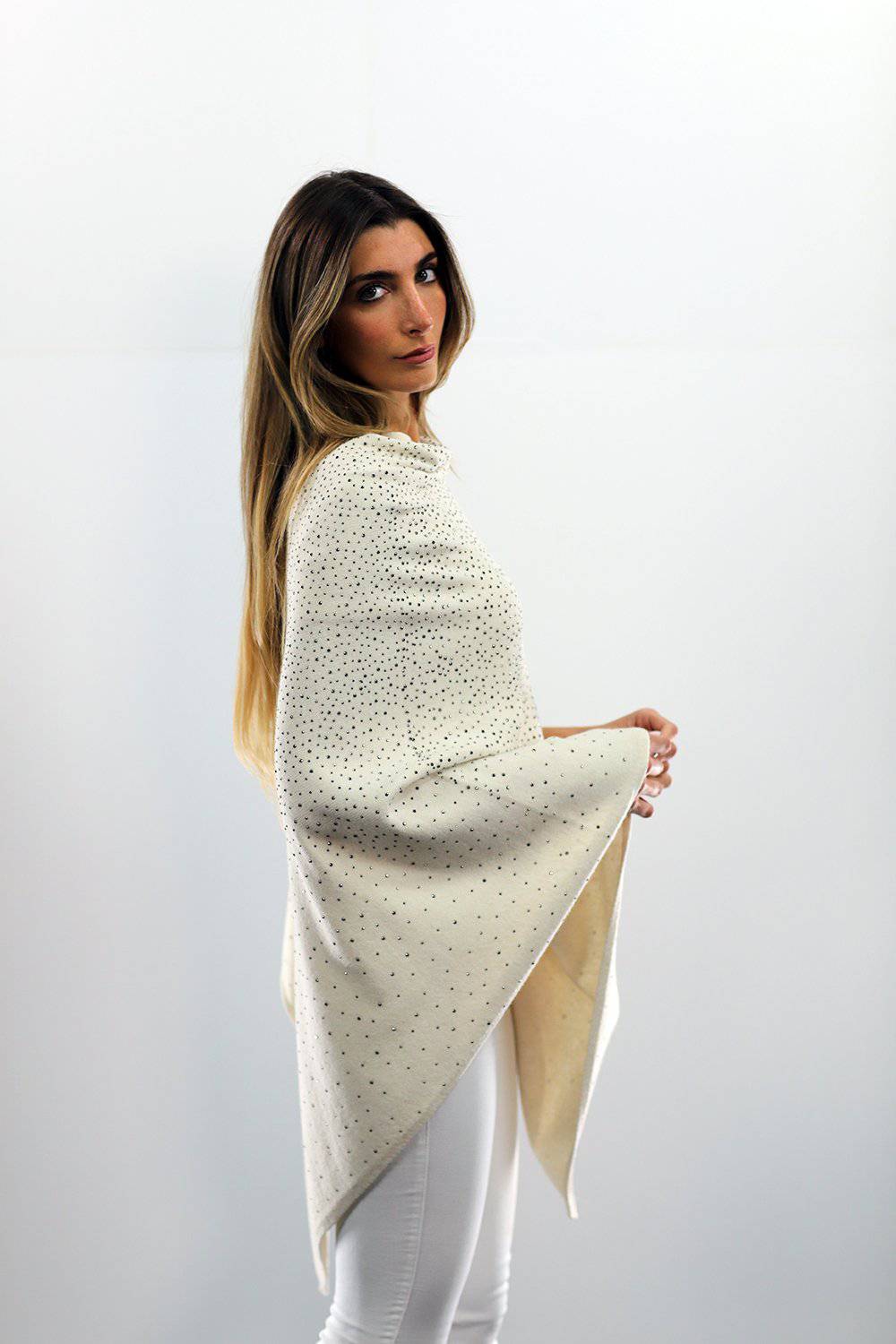 Poncho With Embellishments - Ivory - Poncho - La Fiorentina B40