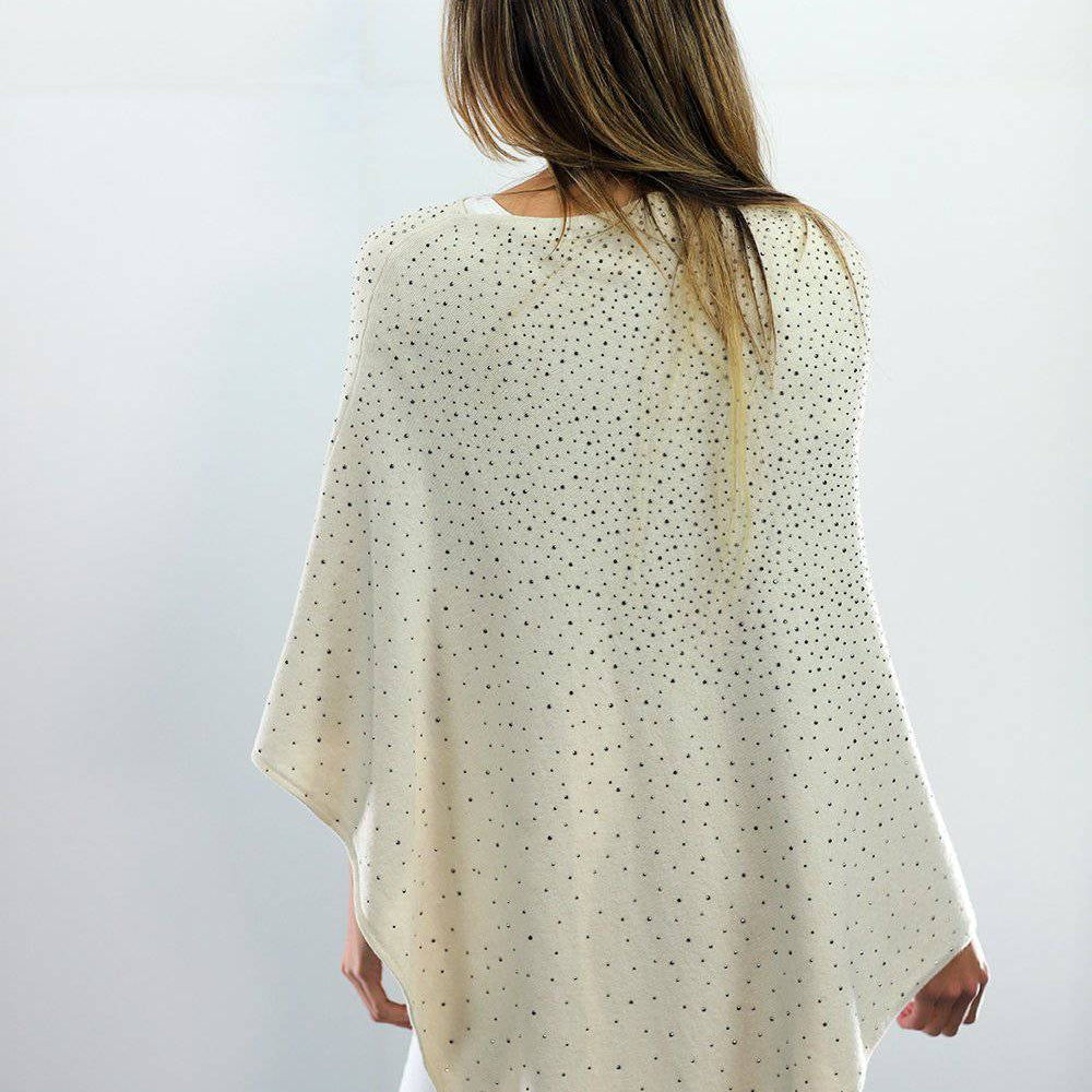 Poncho With Embellishments - Ivory - Poncho - La Fiorentina B40
