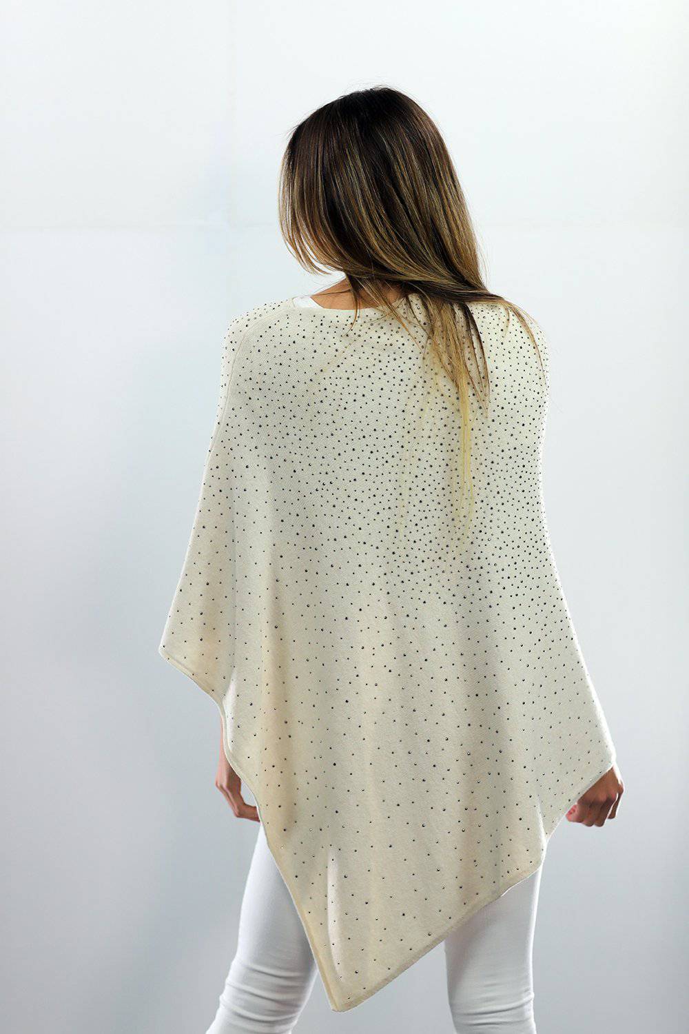 Poncho With Embellishments - Ivory - Poncho - La Fiorentina B40