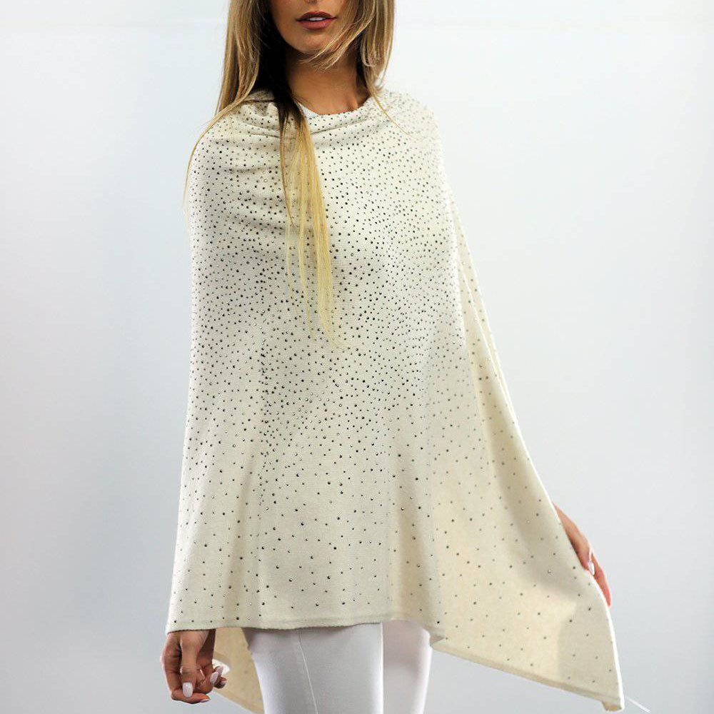 Poncho With Embellishments - Ivory - Poncho - La Fiorentina B40