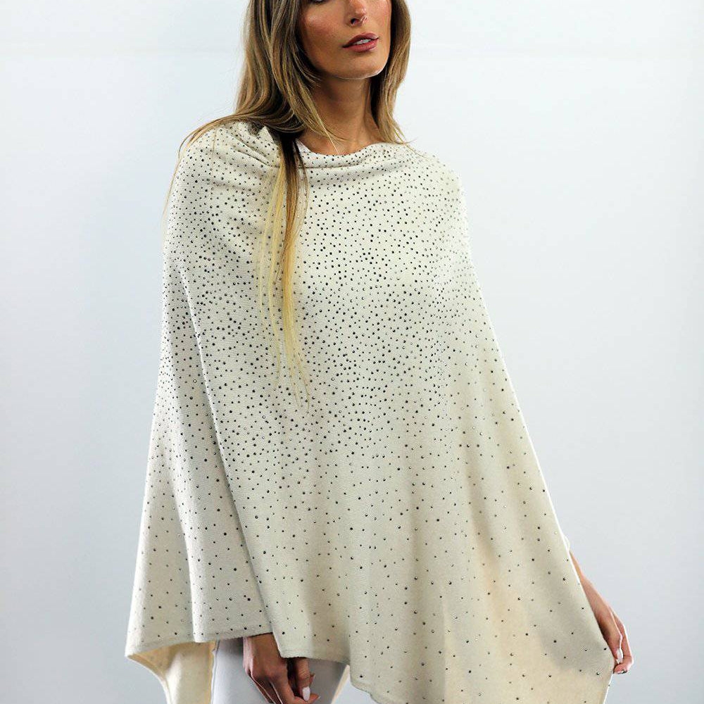 Poncho With Embellishments - Ivory - Poncho - La Fiorentina B40
