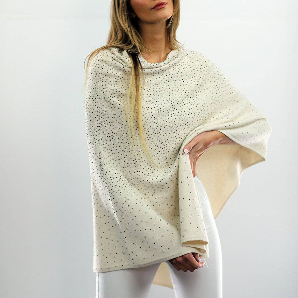 Poncho With Embellishments - Ivory - Poncho - La Fiorentina B40