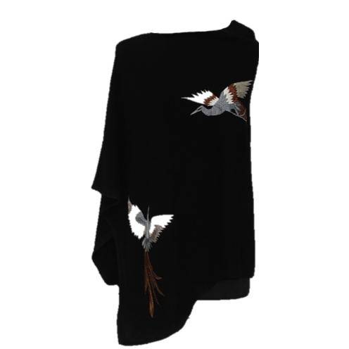Poncho With Embroidered Phoenix - Poncho - La Fiorentina,Black B40-Phoenix-1