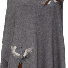 Poncho With Embroidered Phoenix - Poncho - La Fiorentina,Gray B40-Phoenix-2