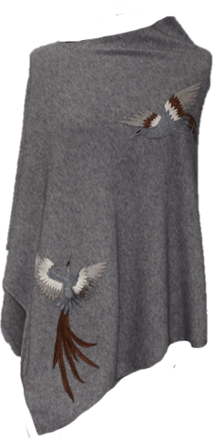 Poncho With Embroidered Phoenix - Poncho - La Fiorentina,Gray B40-Phoenix-2