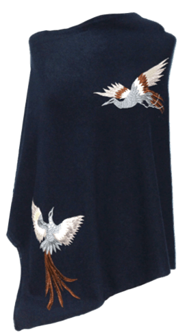 Poncho With Embroidered Phoenix - Poncho - La Fiorentina,Navy B40-Phoenix-3