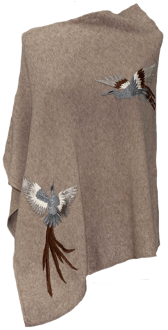 Poncho With Embroidered Phoenix - Poncho - La Fiorentina,Oatmeal B40-Phoenix-4