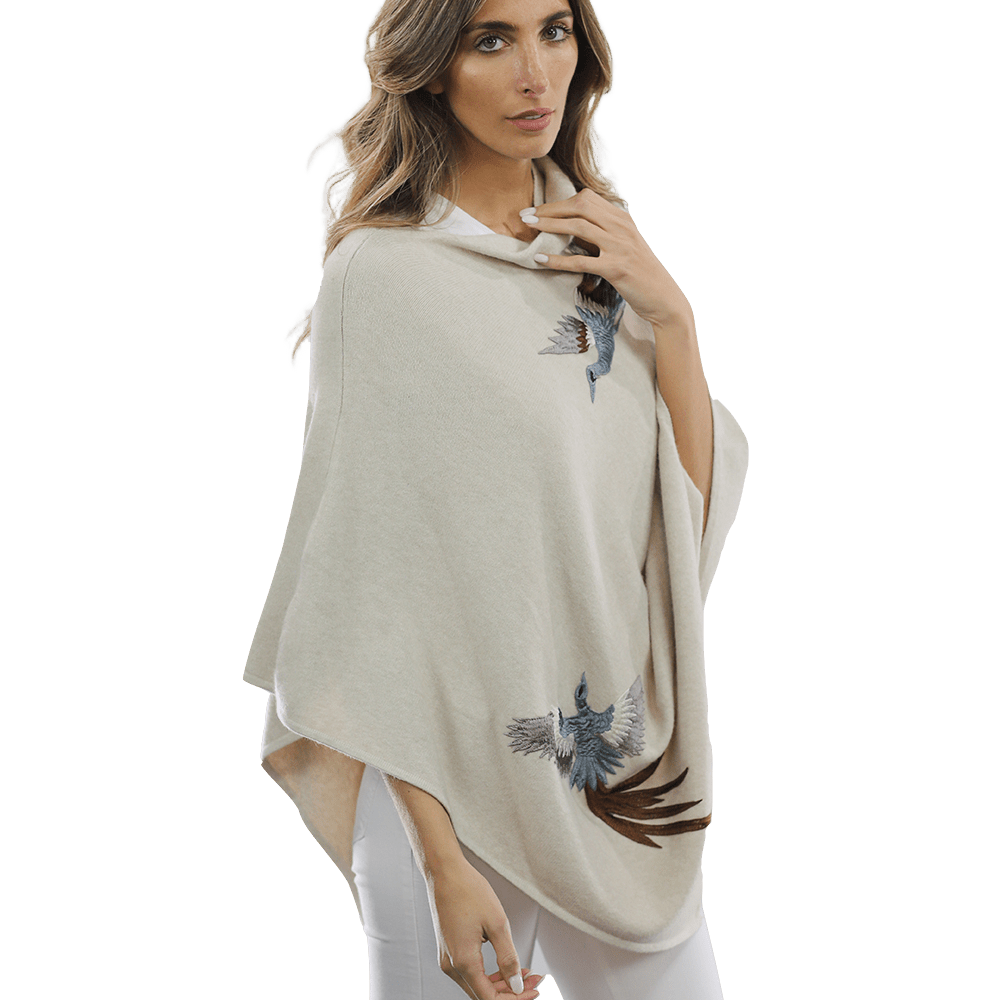 Poncho with Embroidered Phoenix   - Ivory - Poncho - La Fiorentina B40-PHOENIX