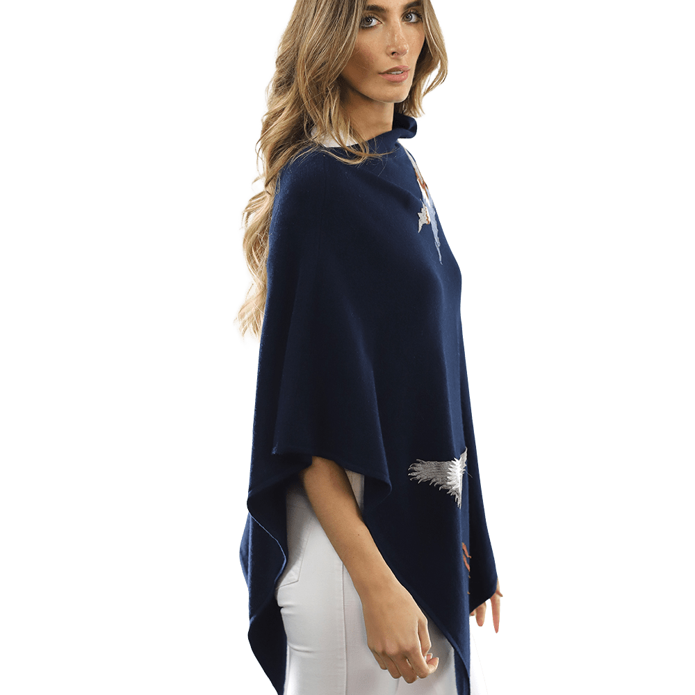 Poncho with Embroidered Phoenix - Navy - Poncho - La Fiorentina B40-Phoenix
