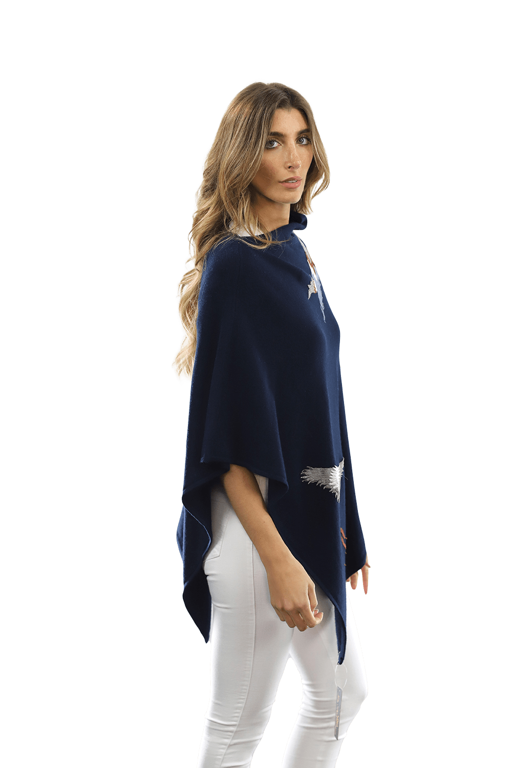 Poncho with Embroidered Phoenix - Navy - Poncho - La Fiorentina B40-Phoenix