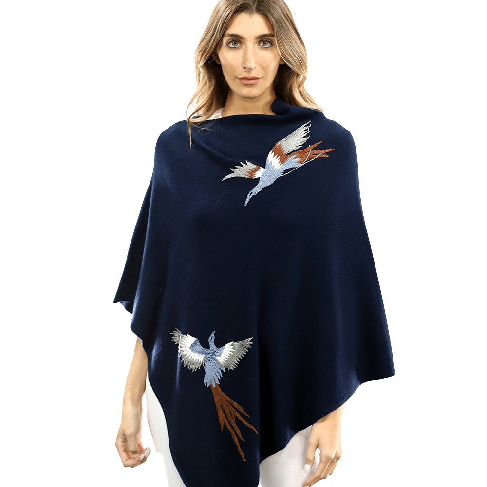 Poncho with Embroidered Phoenix - Navy - Poncho - La Fiorentina B40-Phoenix