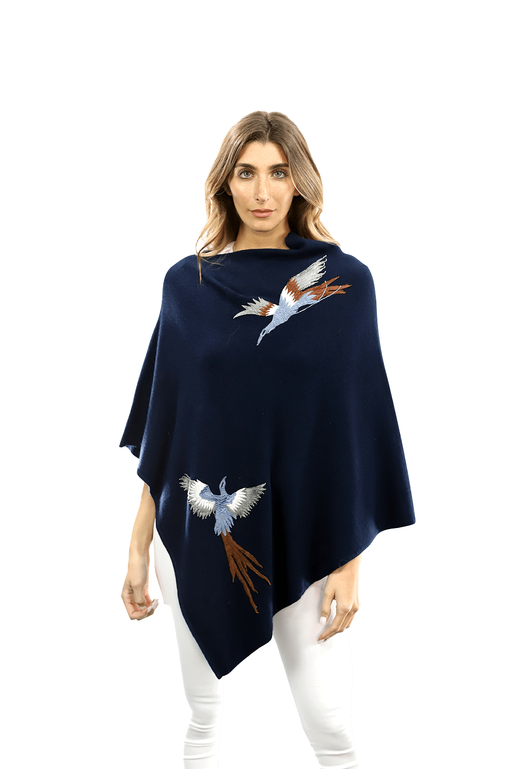 Poncho with Embroidered Phoenix - Navy - Poncho - La Fiorentina B40-Phoenix