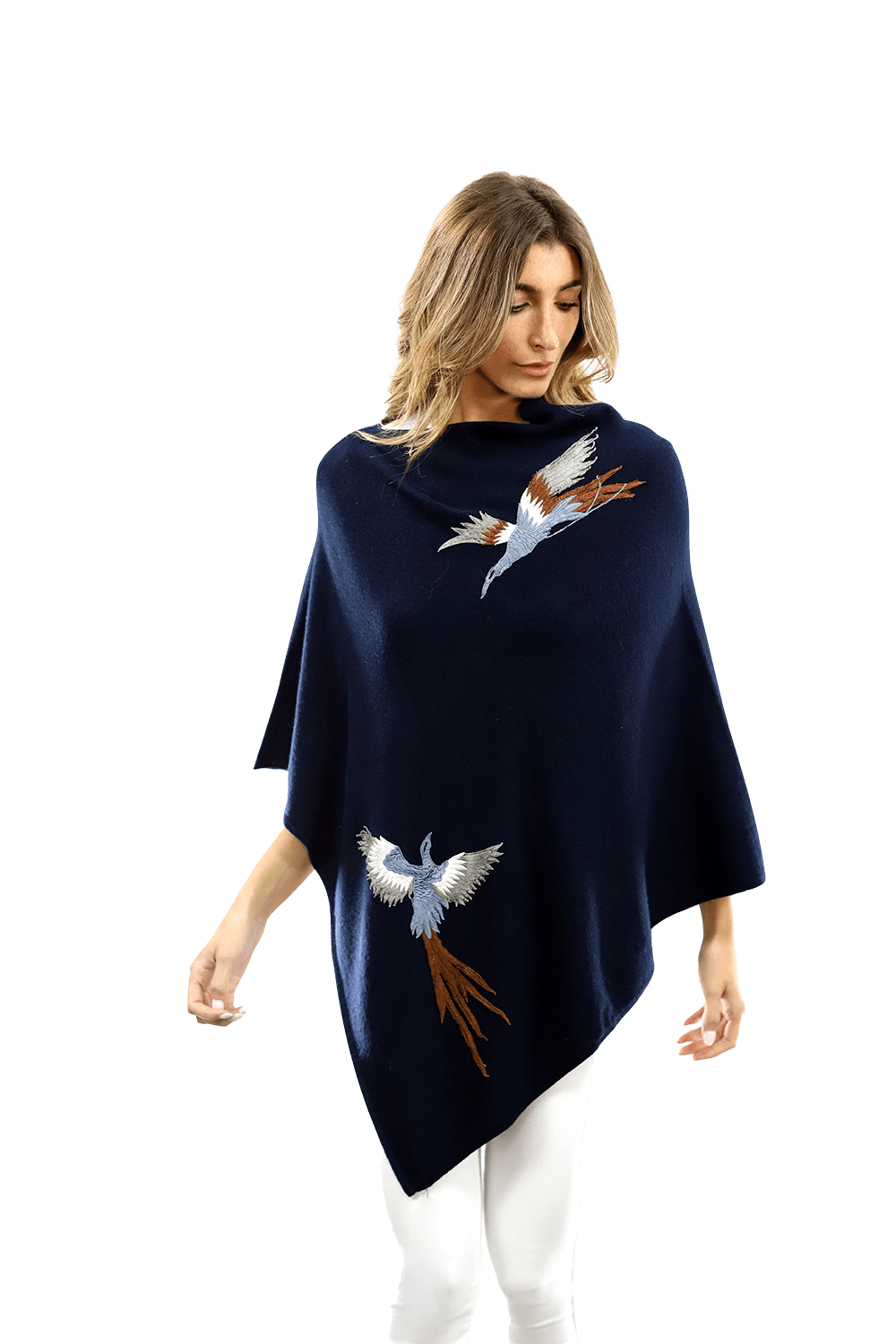 Poncho with Embroidered Phoenix - Navy - Poncho - La Fiorentina B40-Phoenix