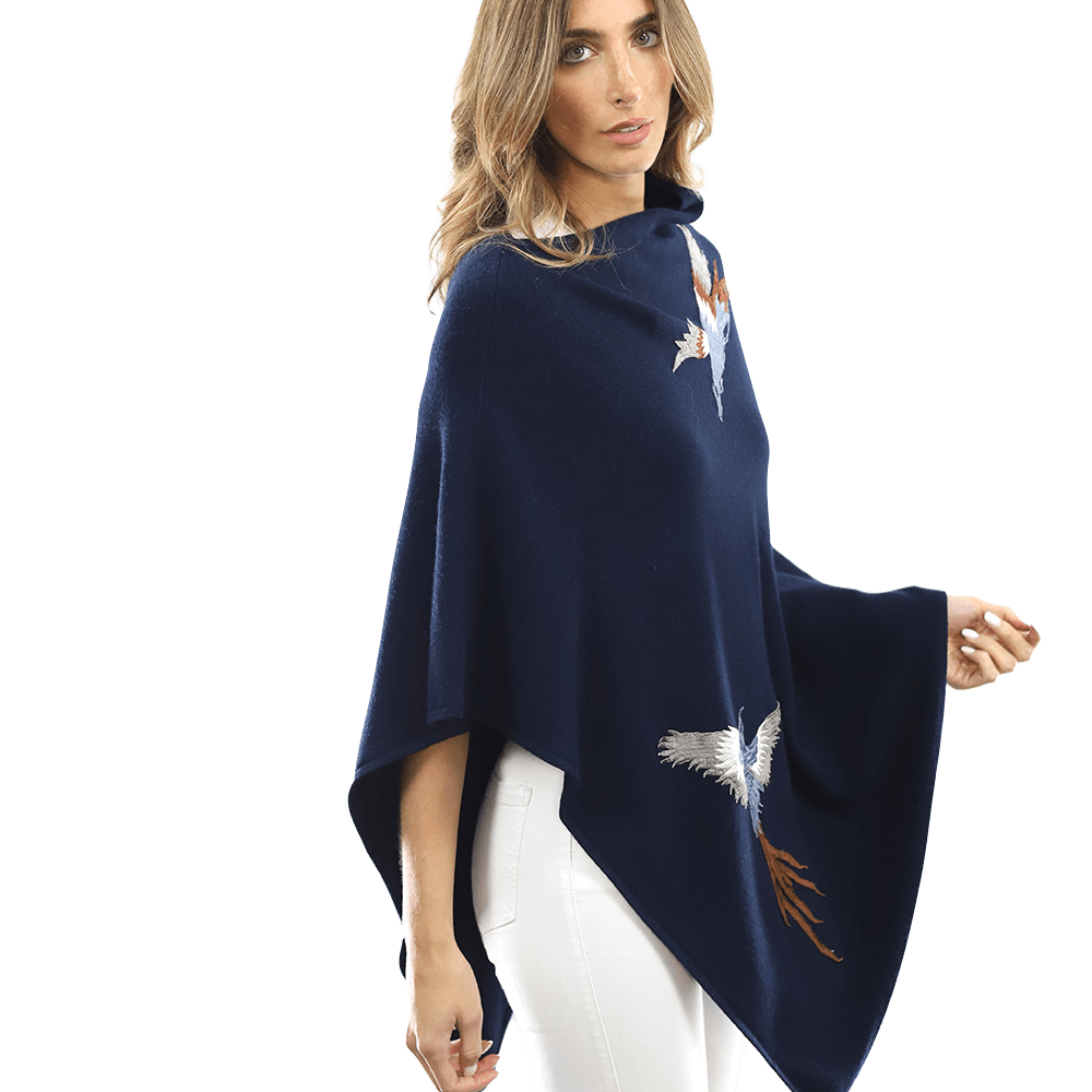 Poncho with Embroidered Phoenix - Navy - Poncho - La Fiorentina B40-Phoenix