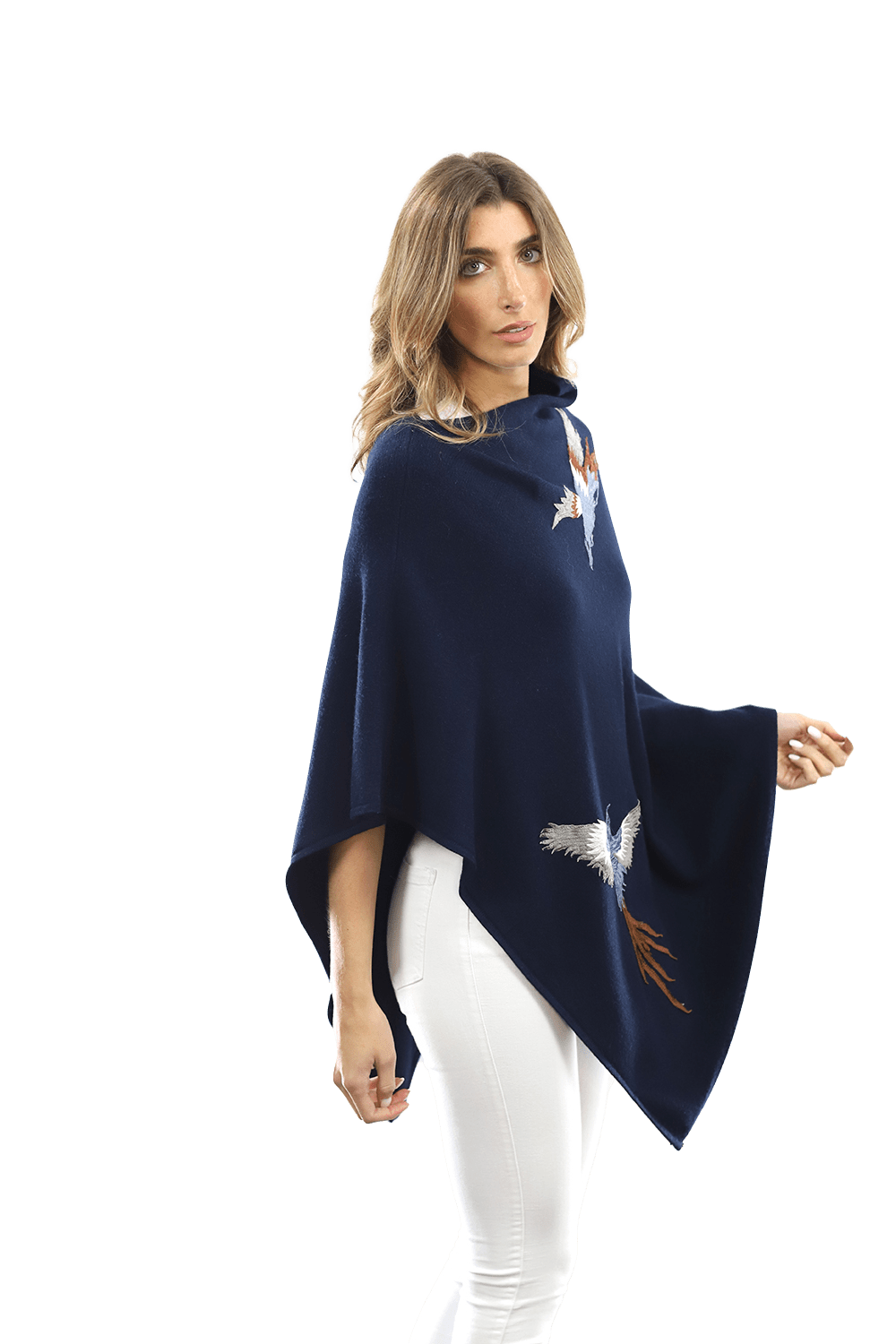 Poncho with Embroidered Phoenix - Navy - Poncho - La Fiorentina B40-Phoenix