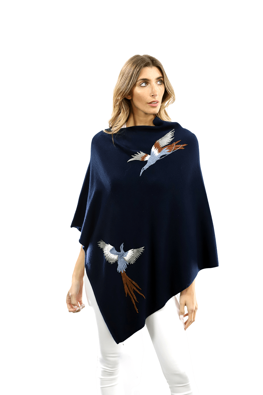 Poncho with Embroidered Phoenix - Navy - Poncho - La Fiorentina B40-Phoenix