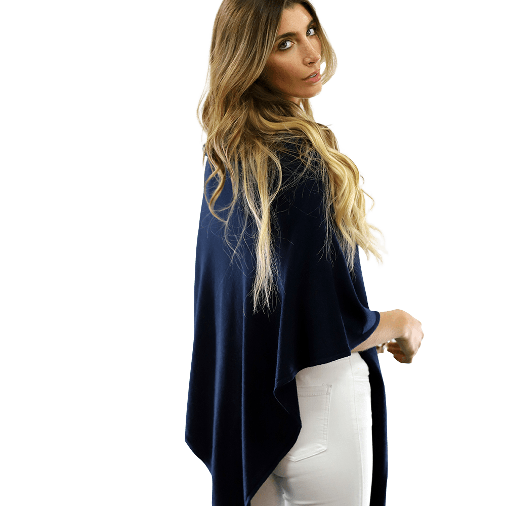 Poncho with Embroidered Phoenix - Navy - Poncho - La Fiorentina B40-Phoenix