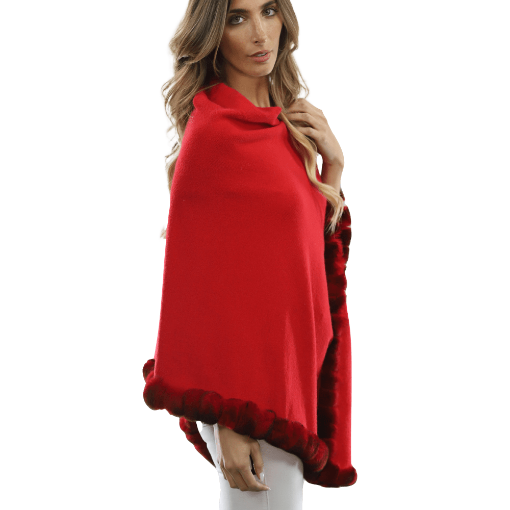 Poncho with Fur Trim - Red -  - La Fiorentina B40-RF