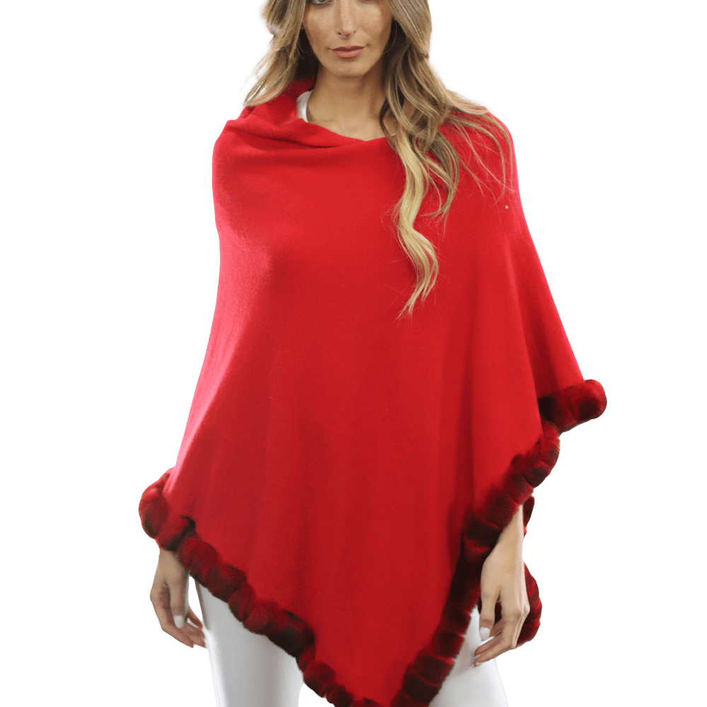 Poncho with Fur Trim - Red -  - La Fiorentina B40-RF