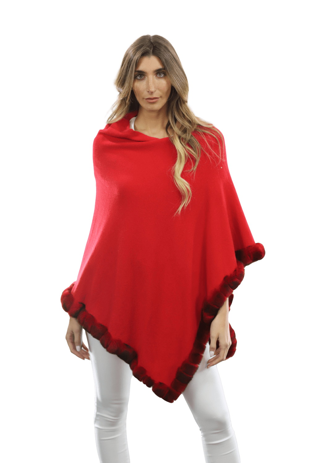 Poncho with Fur Trim - Red -  - La Fiorentina B40-RF