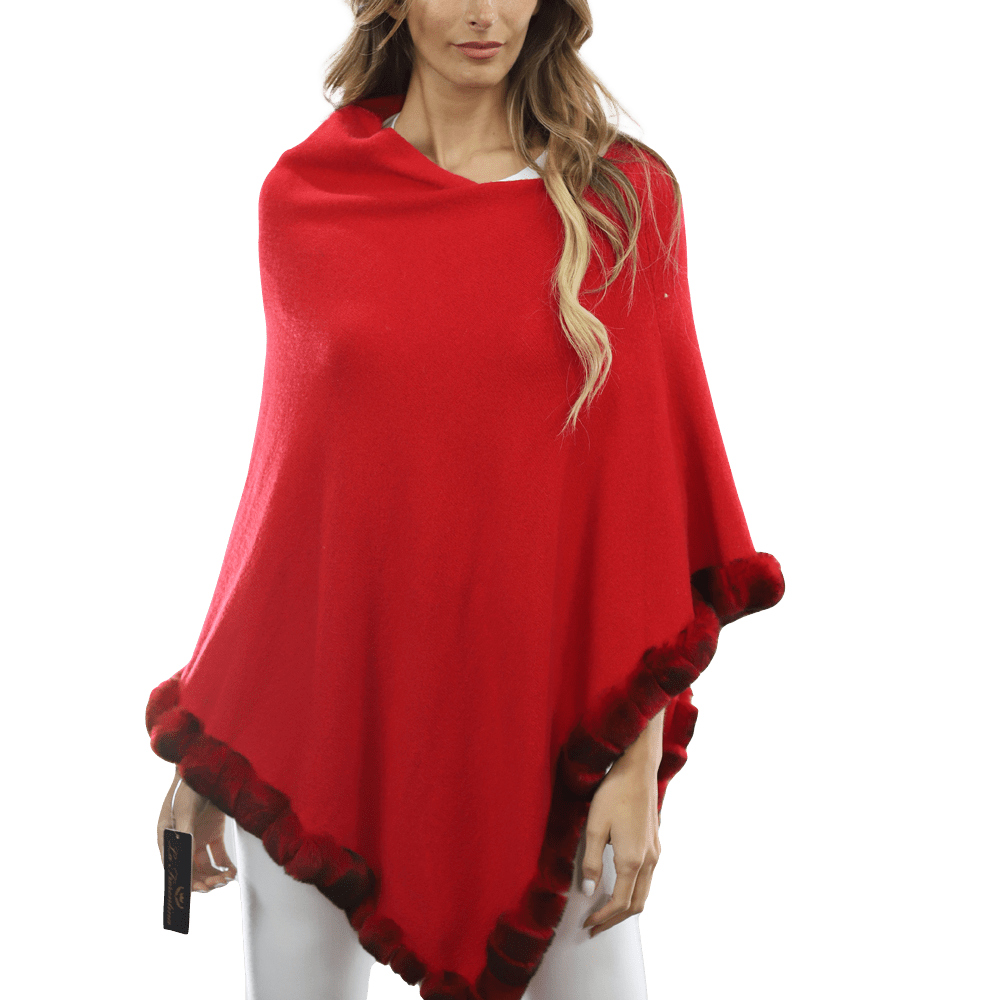Poncho with Fur Trim - Red -  - La Fiorentina B40-RF