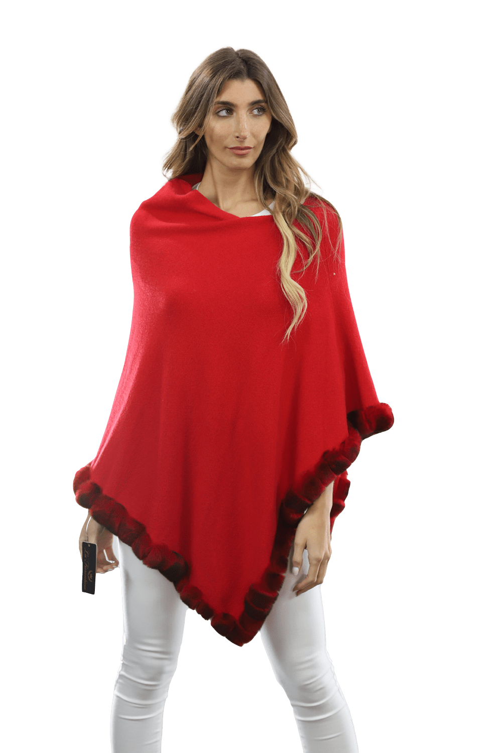 Poncho with Fur Trim - Red -  - La Fiorentina B40-RF