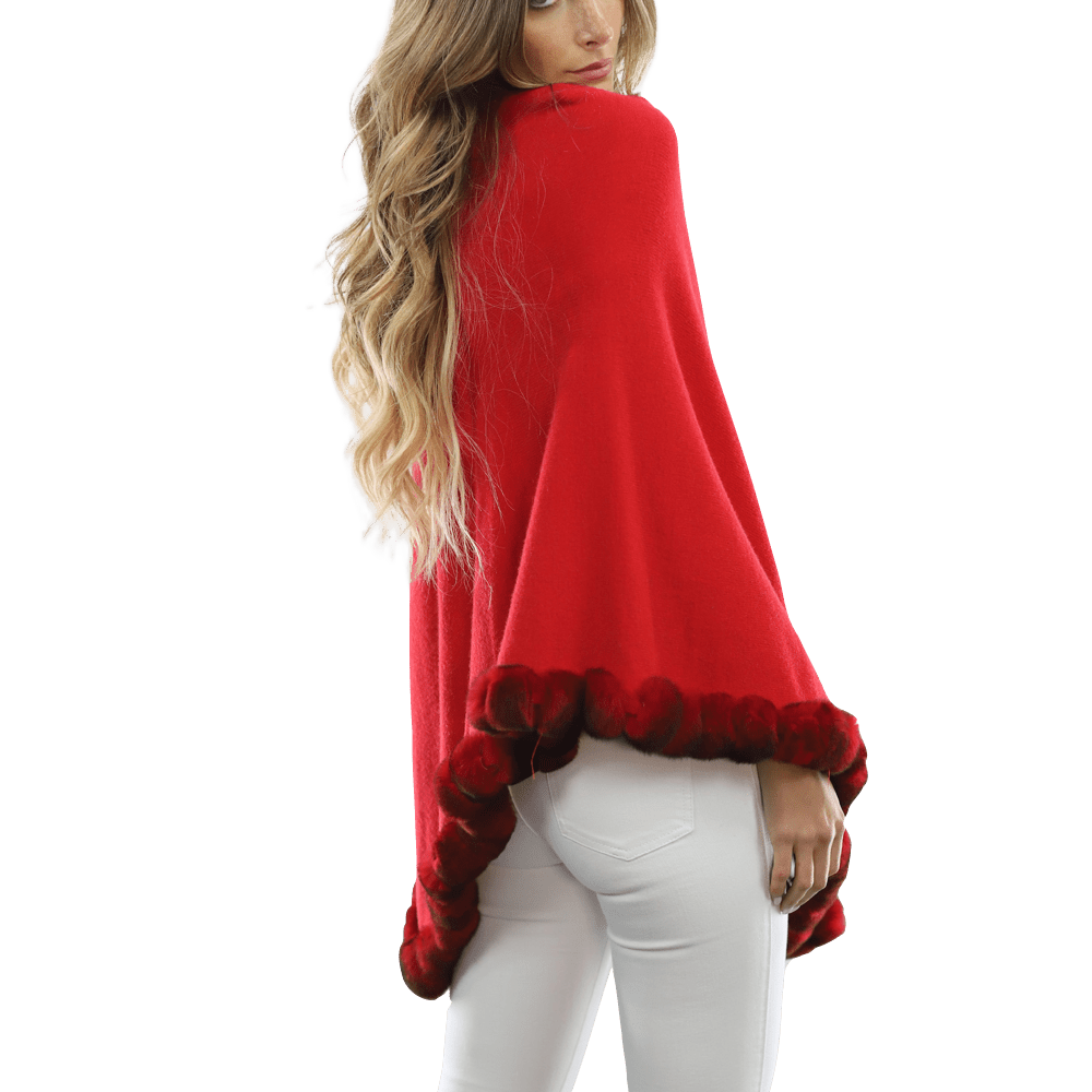 Poncho with Fur Trim - Red -  - La Fiorentina B40-RF