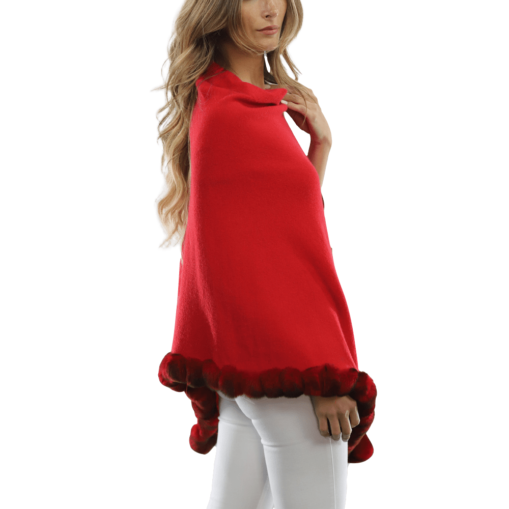 Poncho with Fur Trim - Red -  - La Fiorentina B40-RF