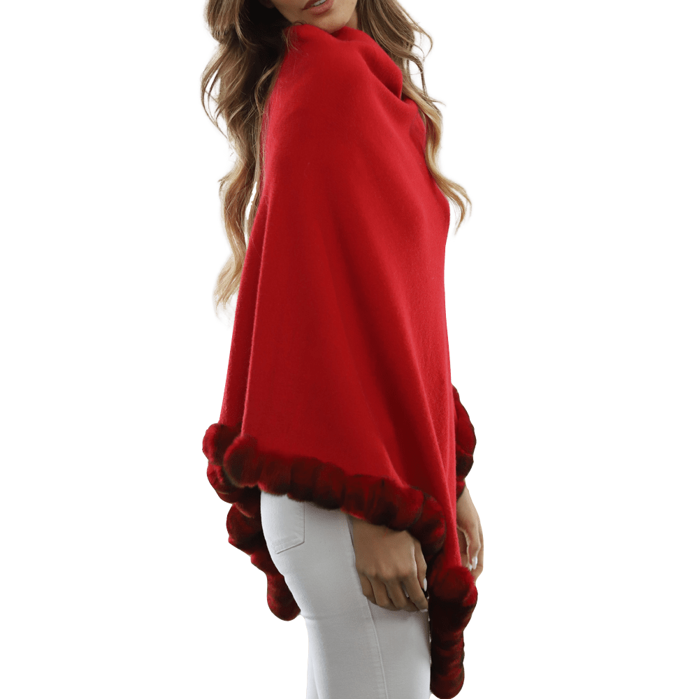 Poncho with Fur Trim - Red -  - La Fiorentina B40-RF