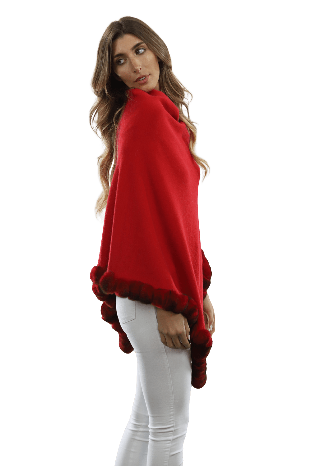 Poncho with Fur Trim - Red -  - La Fiorentina B40-RF