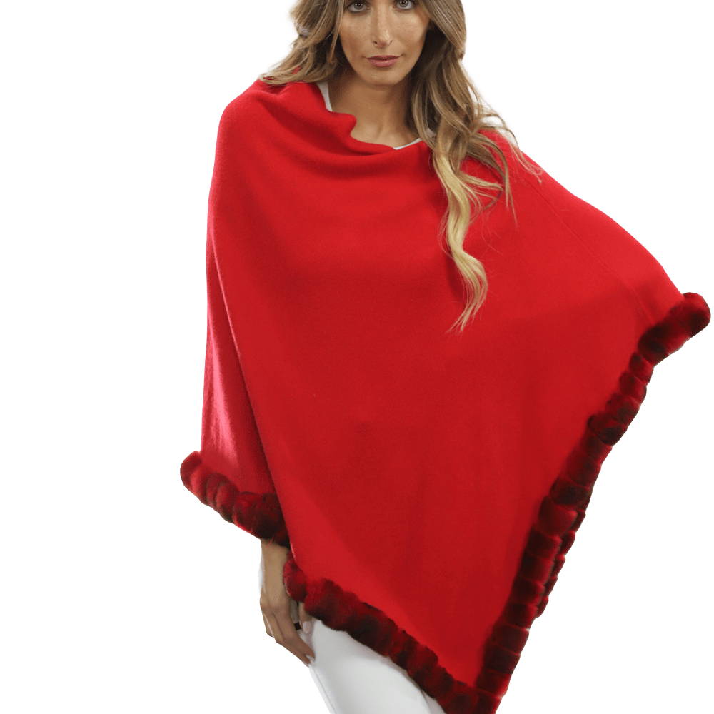 Poncho with Fur Trim - Red -  - La Fiorentina B40-RF
