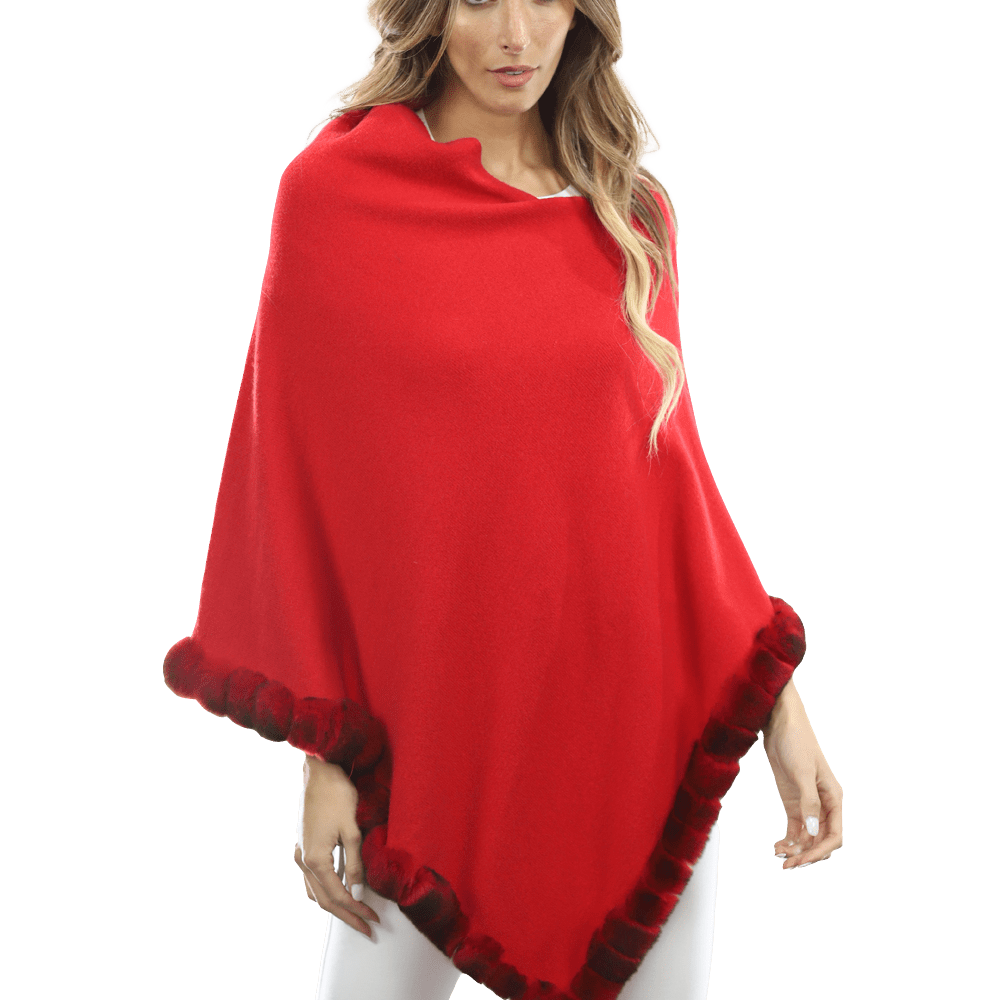 Poncho with Fur Trim - Red -  - La Fiorentina B40-RF