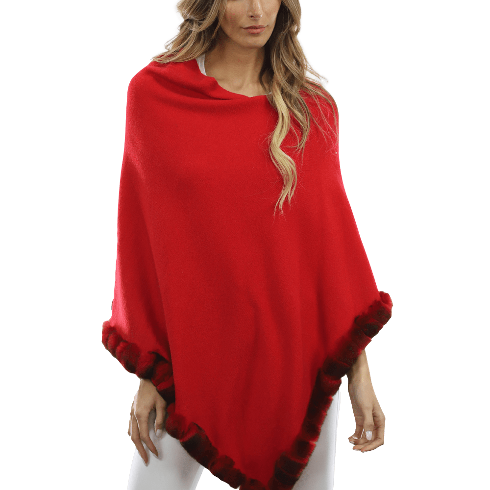 Poncho with Fur Trim - Red -  - La Fiorentina B40-RF