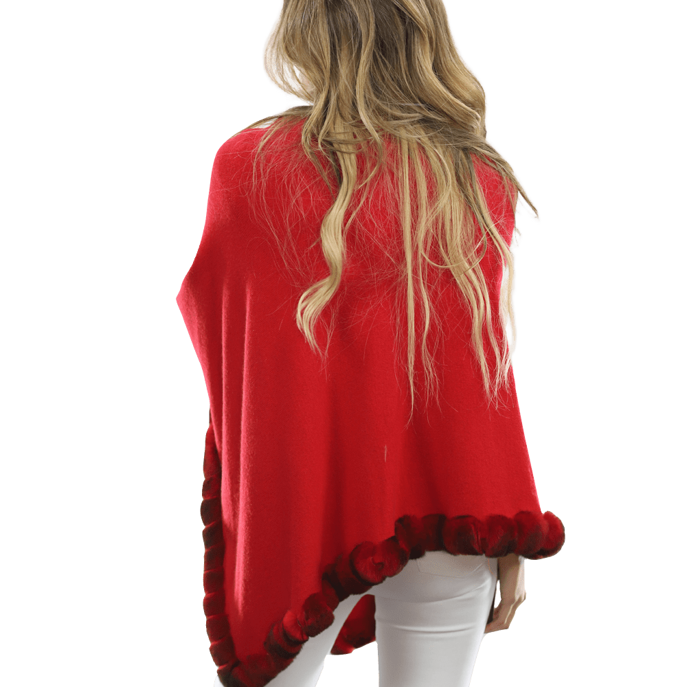 Poncho with Fur Trim - Red -  - La Fiorentina B40-RF