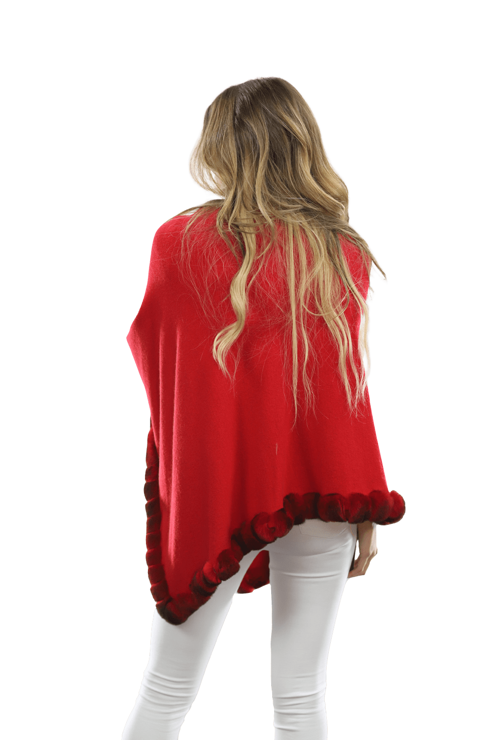 Poncho with Fur Trim - Red -  - La Fiorentina B40-RF