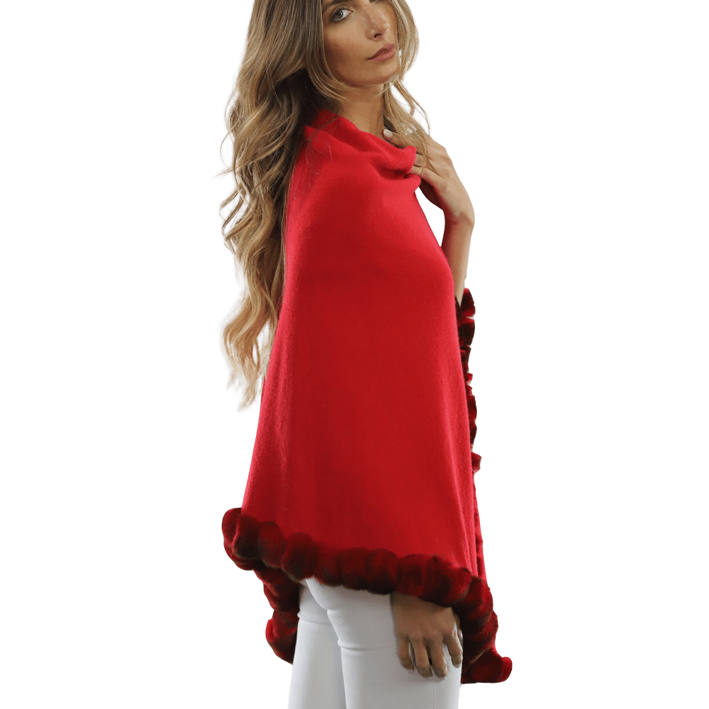 Poncho with Fur Trim - Red -  - La Fiorentina B40-RF