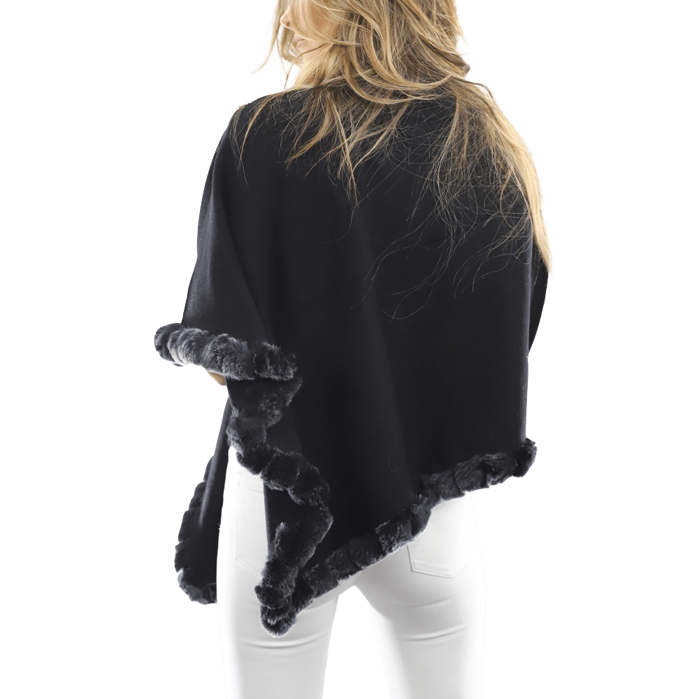 Poncho with Rex Rabbit Trim- Black - Poncho - La Fiorentina B40-RF