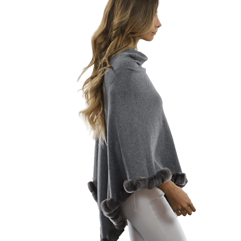 Poncho with Rex Rabbit Trim - Grey - Poncho - La Fiorentina B40-RF